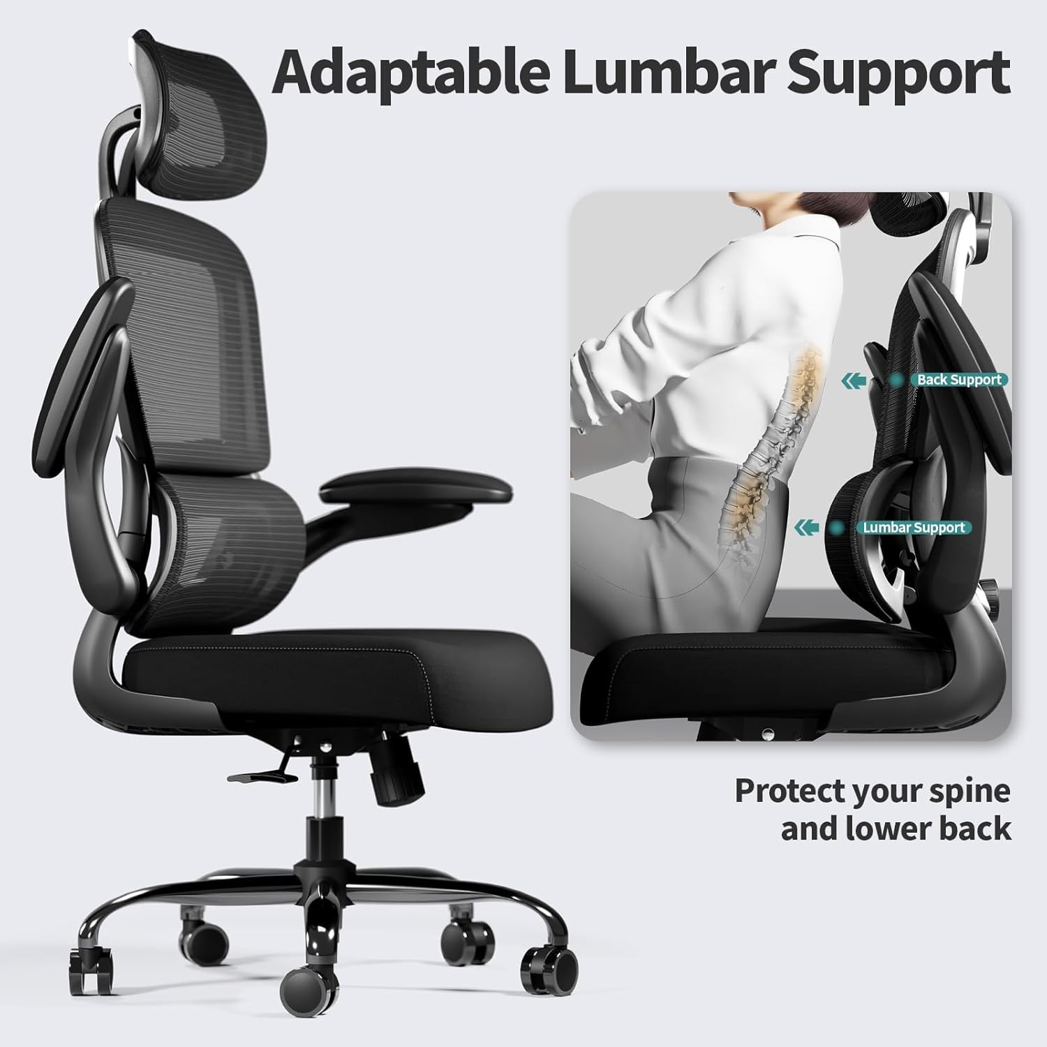 TRALT Ergonomic Mesh Office Chair – 330LBS, Adjustable Lumbar, Lifetime Warranty
