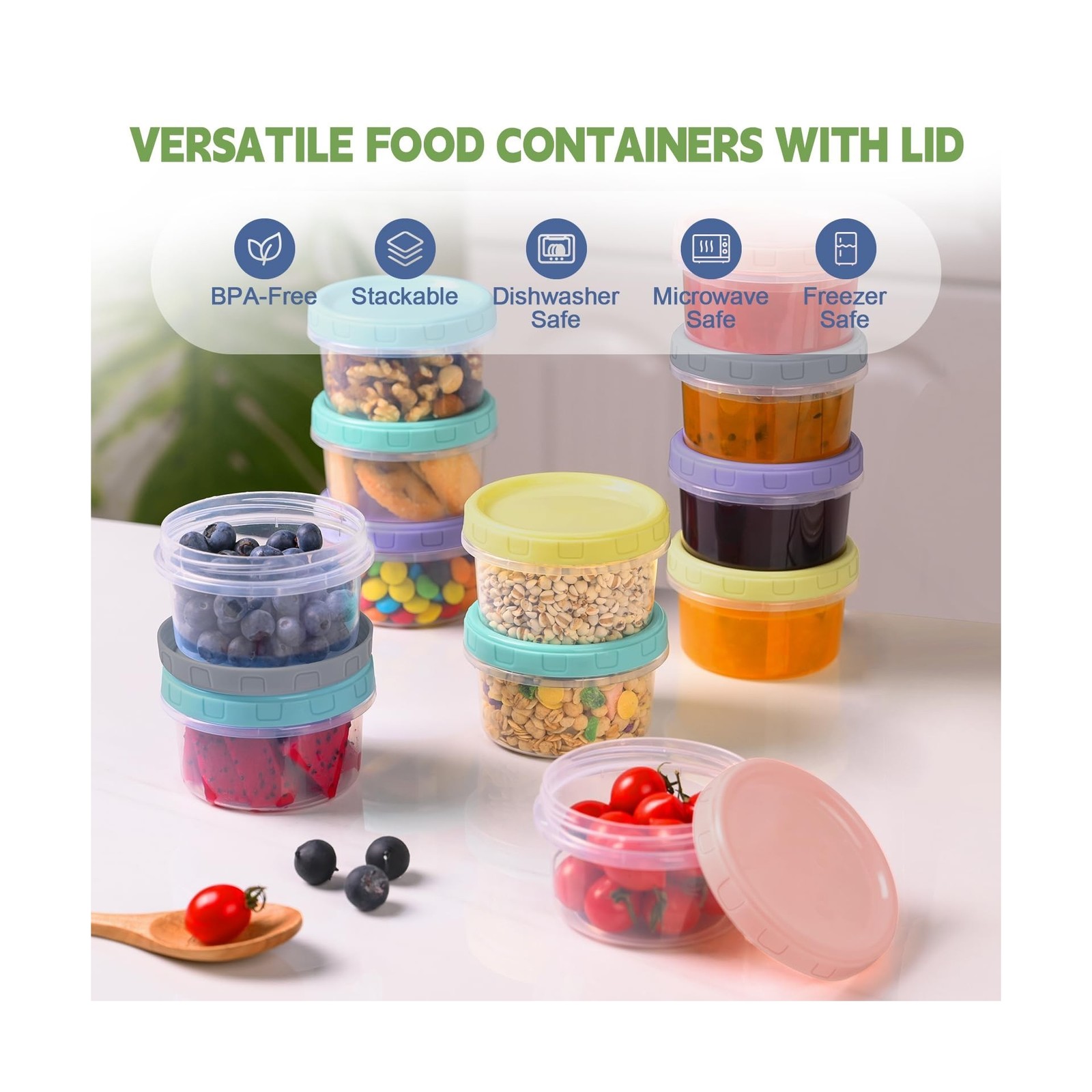 12 Piece 8 oz Plastic Food Storage Containers with Lids, Reusable Freezer Sto…