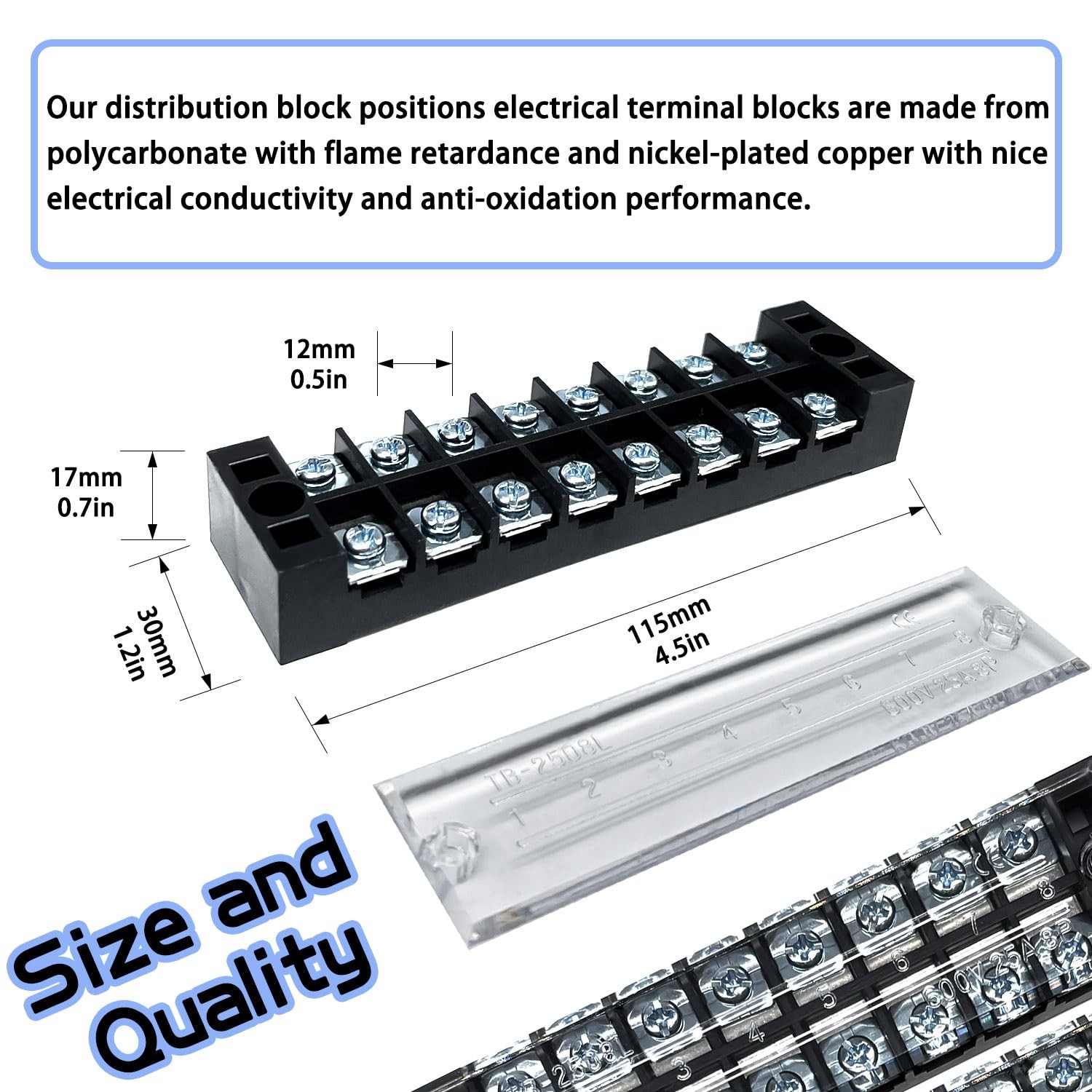 4 Sets 8 Positions 600V 25A Terminal Blocks Ground Circuit Dual Row Bus Bar Wire