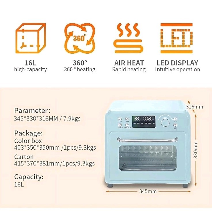 Sublimation Oven Machine 16L 110V 1400W Morandi Blue Digital Display, PLS READ