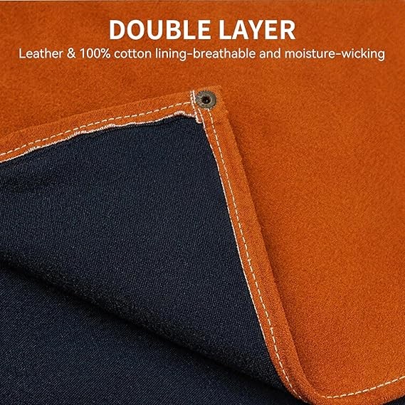 JASIC Cowhide Leather Welding Apron Adjustable, Heat Flame Resistant w/6 Pockets