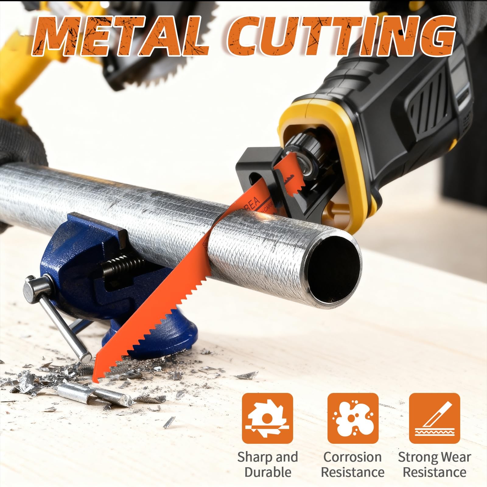 10-Piece Reciprocating Saw Blades 6 & 8 Inch Wood & Metal Cutting orange-red