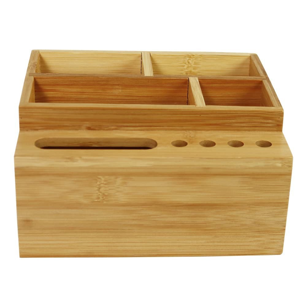 Bamboo Pen Holder Desk Organizer Pencil Holder Storage with 4 Compartments & …