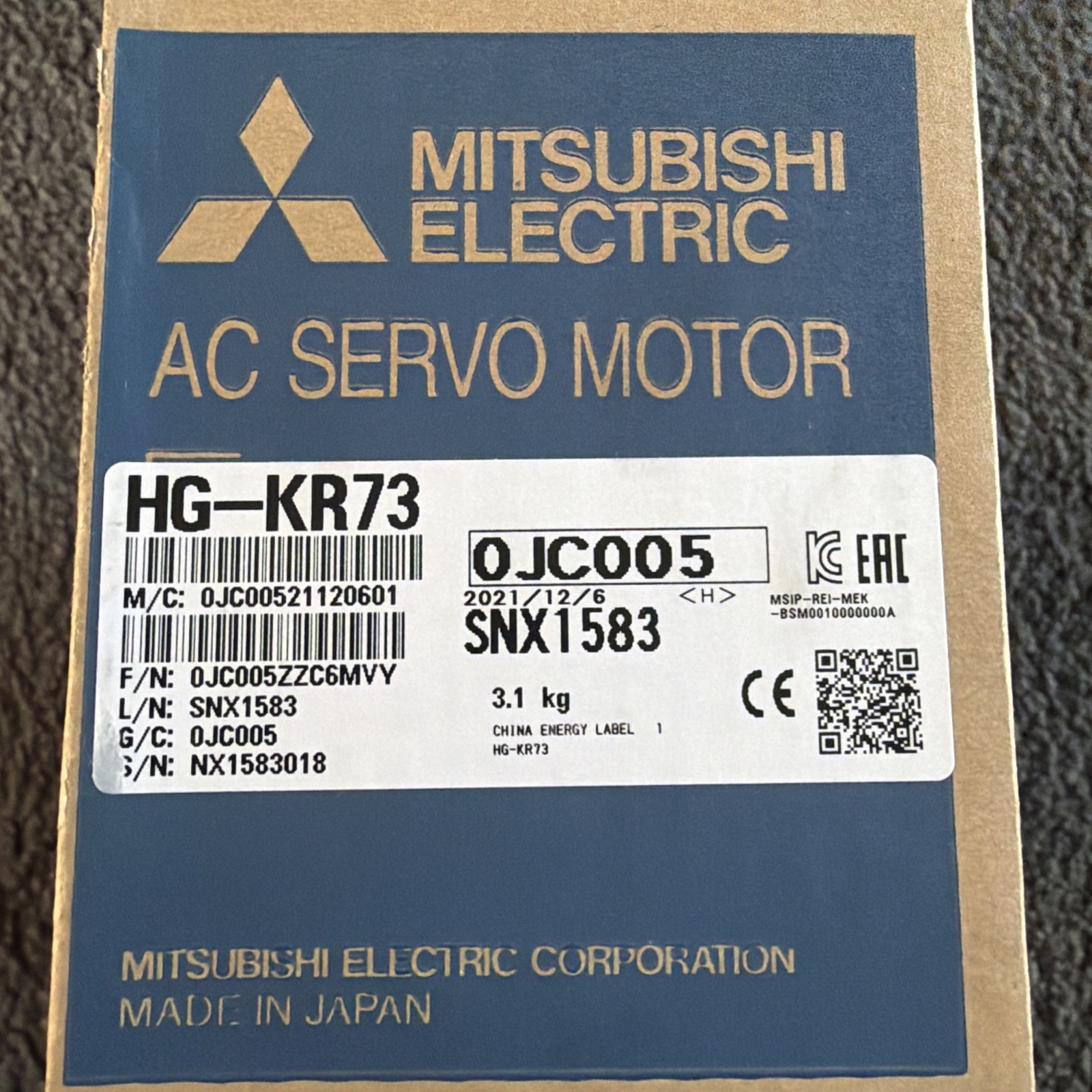 Mitsubishi Electric AC Servo motor, HG-KR73, great condition low hours lab use
