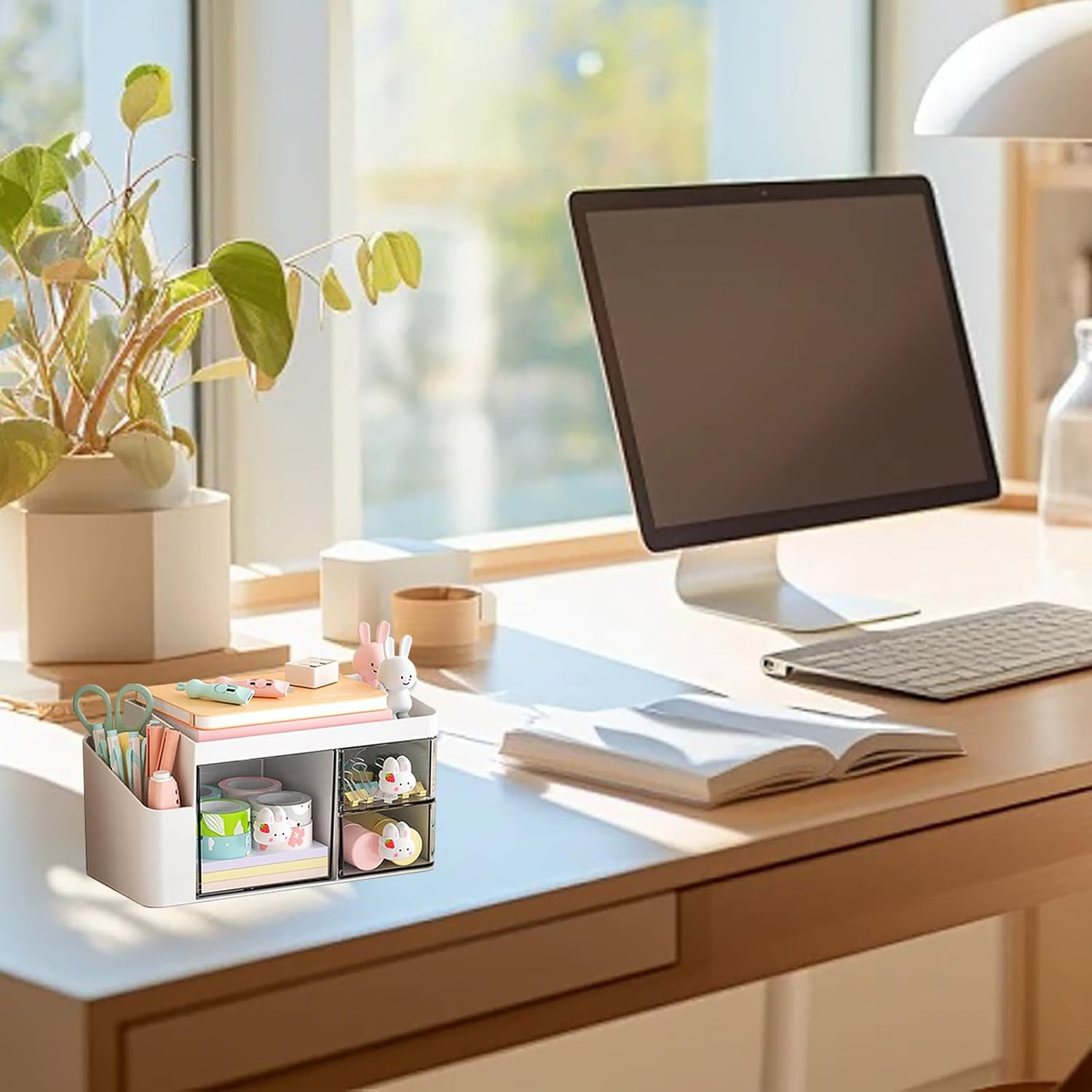 Desk Organizer with 3 Drawers and Pencil Pen Holder, Multi-Functional Desktop Ma