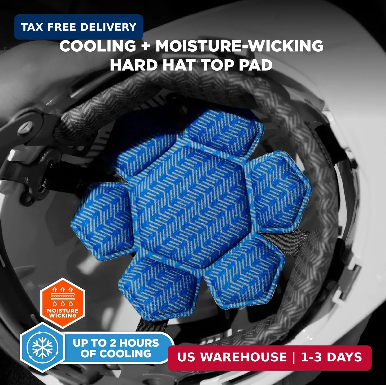 Ergodyne Chill-Its 6612 Moisture Wicking Hard Hat Top Pad, Padded Cooling Microf