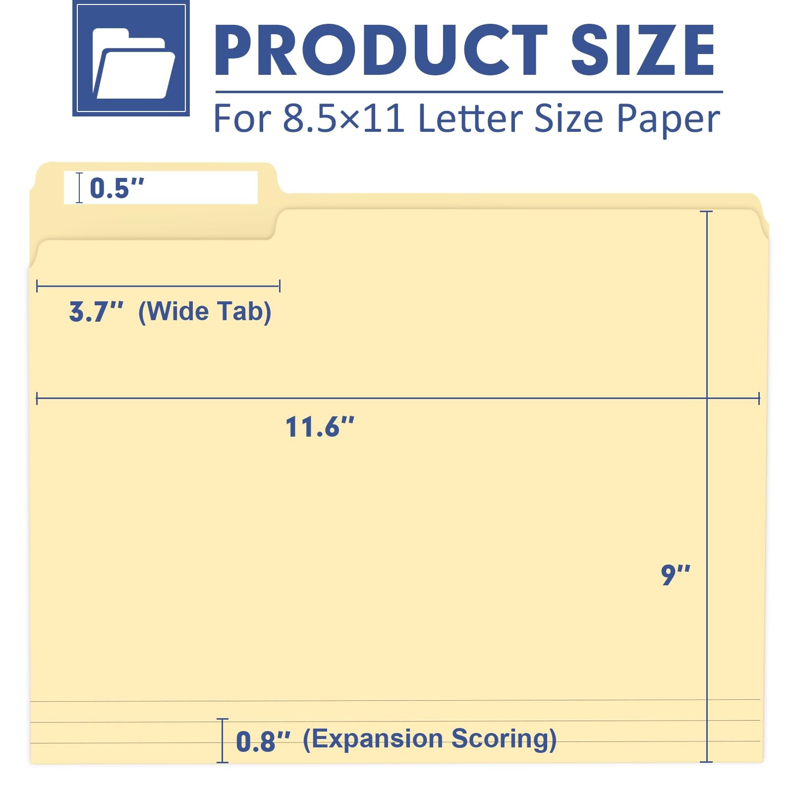 Letter Size Manila File Folders 100 Pack Heavy Duty 1/3 Cut Tab