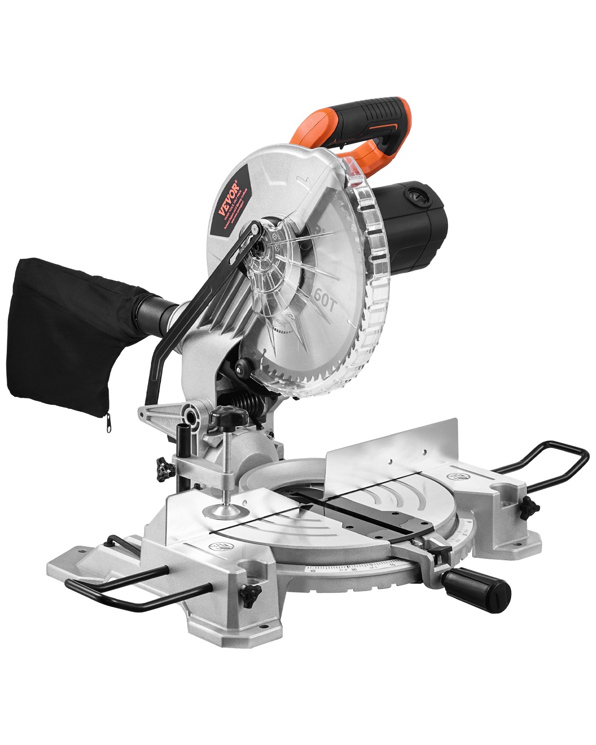 VEVOR Compound Miter Saw 10» Blade 15 Amp 60-Tooth Corded Single Bevel 0-45°