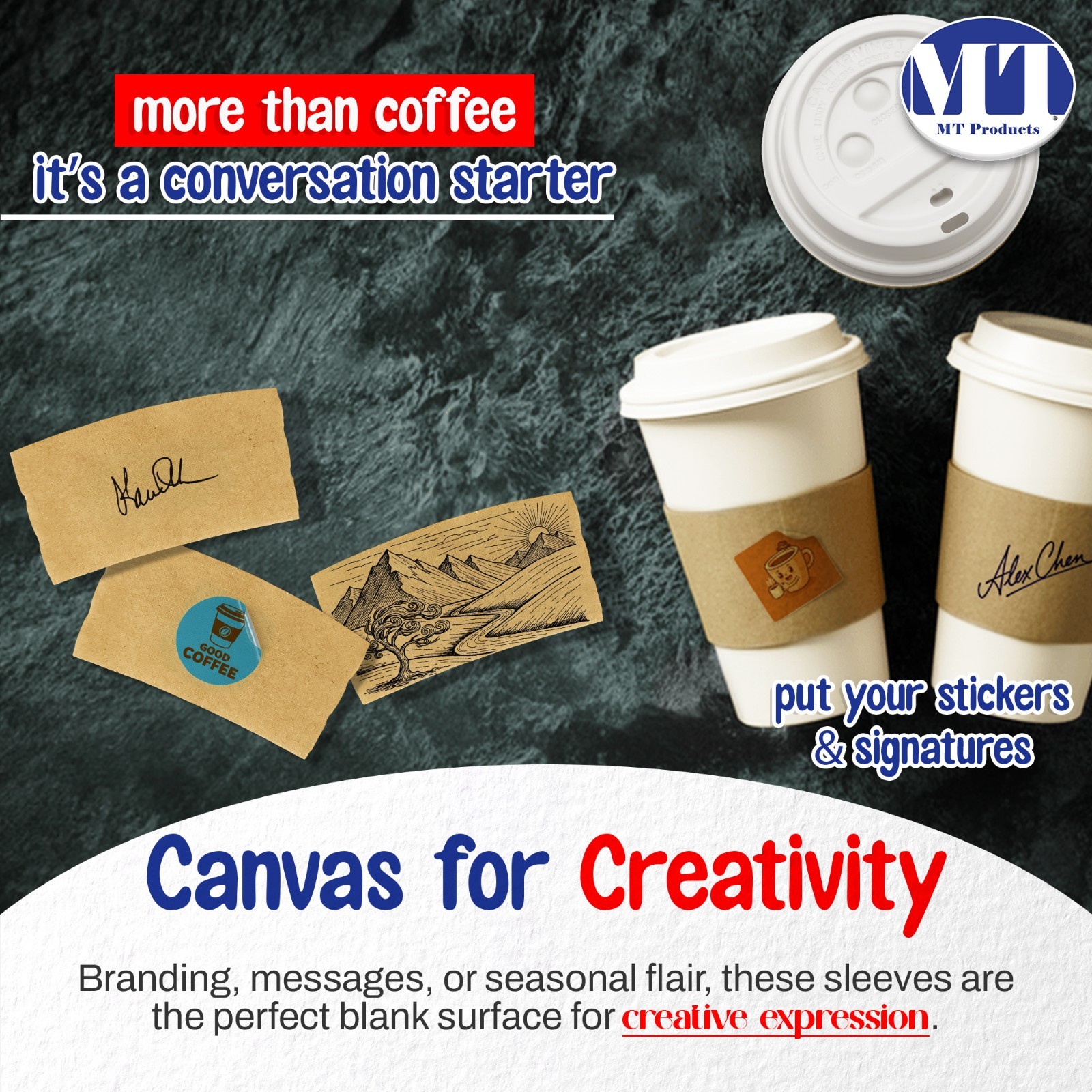 MT Products 16 oz Paper Coffee Cups with Lids and Sleeves – Set of 30