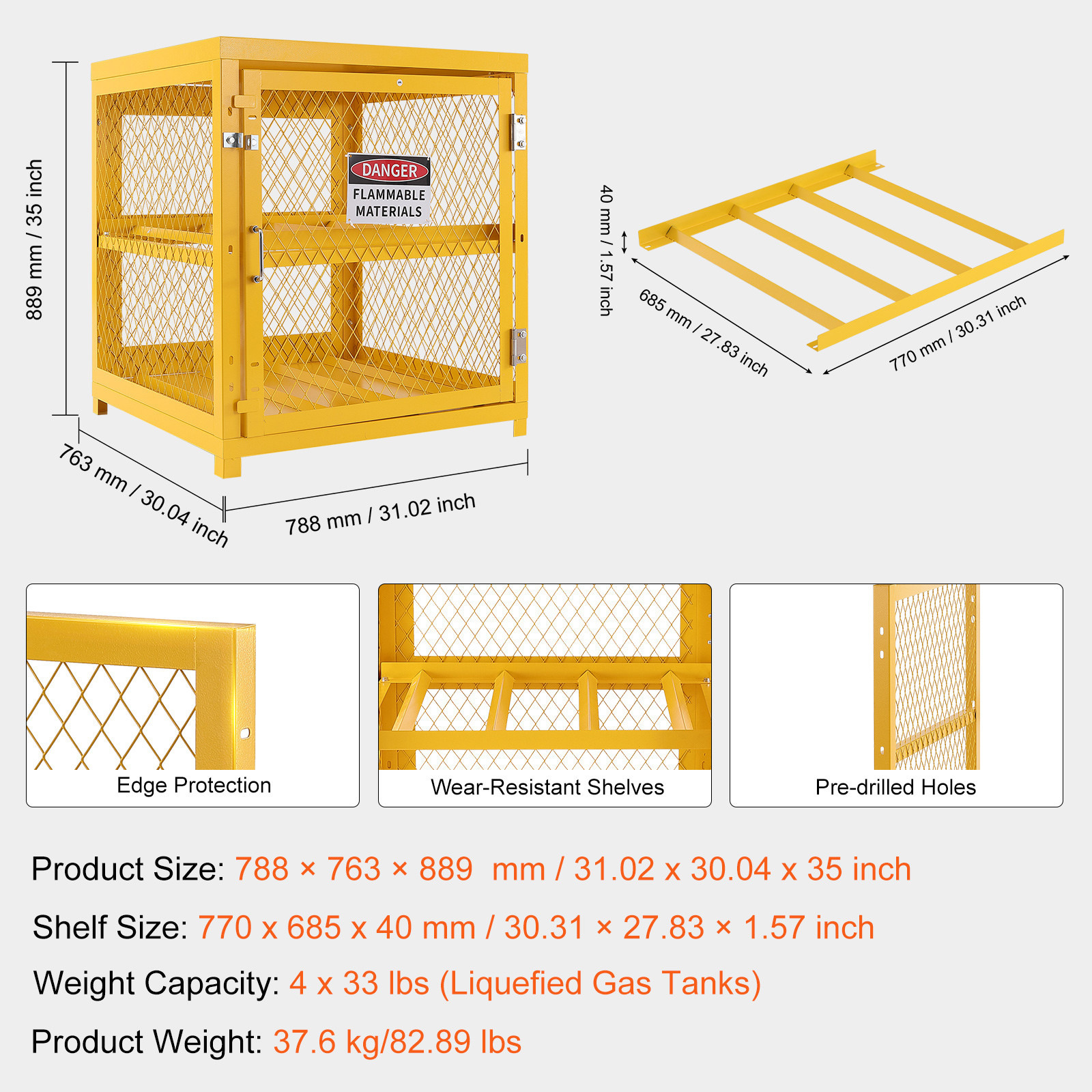 VEVOR Horizontal Cylinder Storage Cabinet 4x33lb Capacity Propane Storage Cage