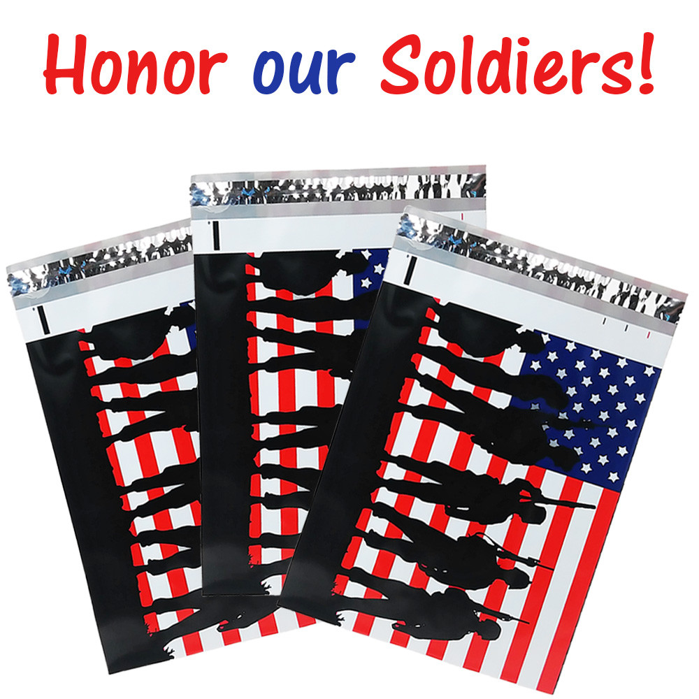10×13″ Military Soldier Patriotic Flag Poly Mailers, Flat Shipping Envelope Bags