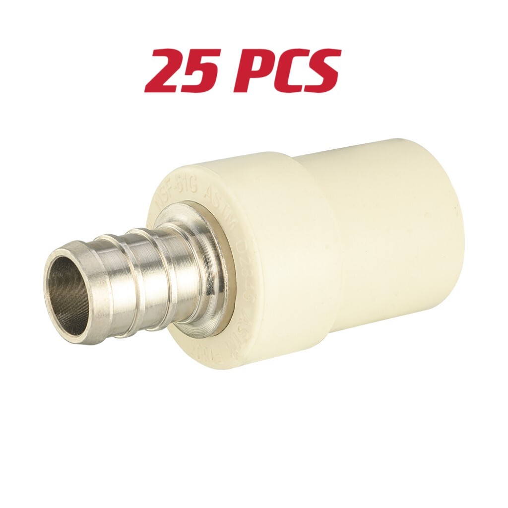 25 PCS EFIELD 1/2″ PEX x 1/2″ CPVC Transition Coupling Brass Barb Crimp Fittings