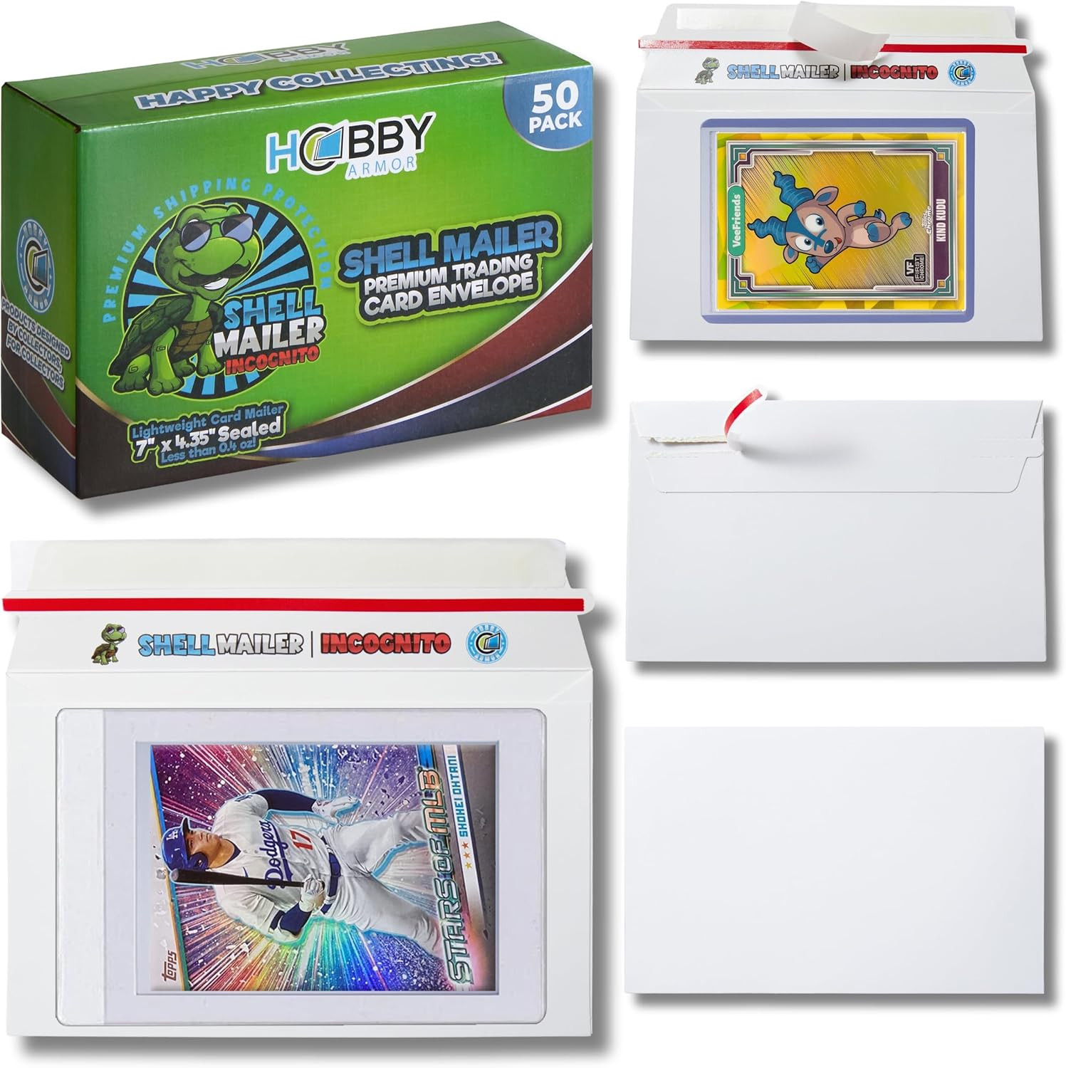 50 Pack Trading Card Mailers 7×4.35 Semi Rigid Toploader Envelopes Incognito