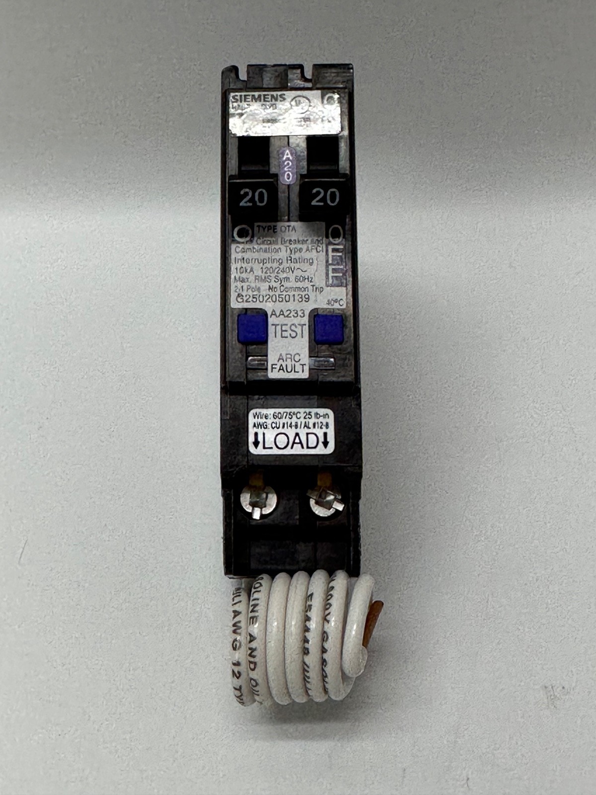 Siemens Q2020AFC Combination Arc Fault Tandem Circuit Breaker NWOB