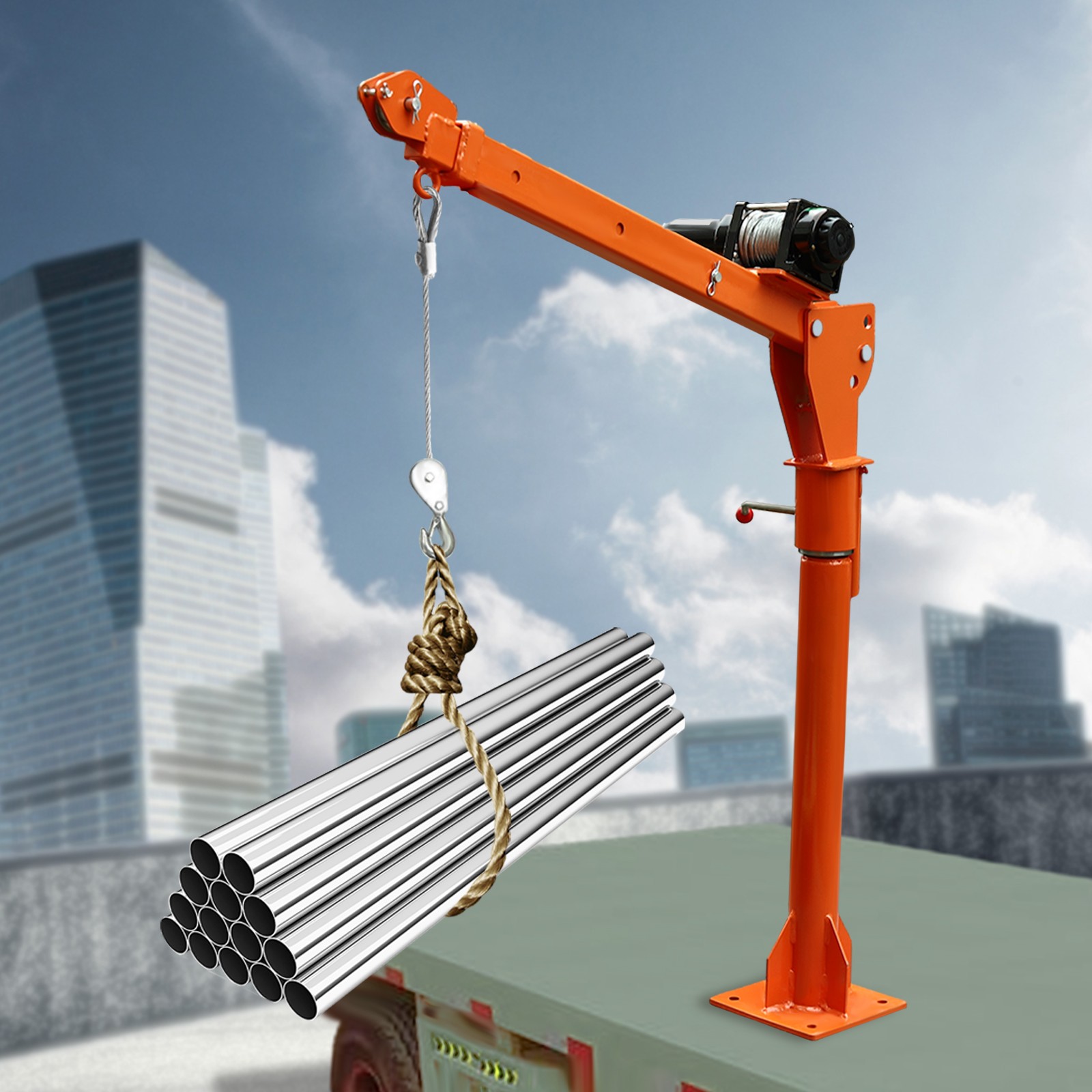 1100lb Q235 Steel Truck-Mounted Crane Hoist 12V Electric Pickup Truck Jib Cranes