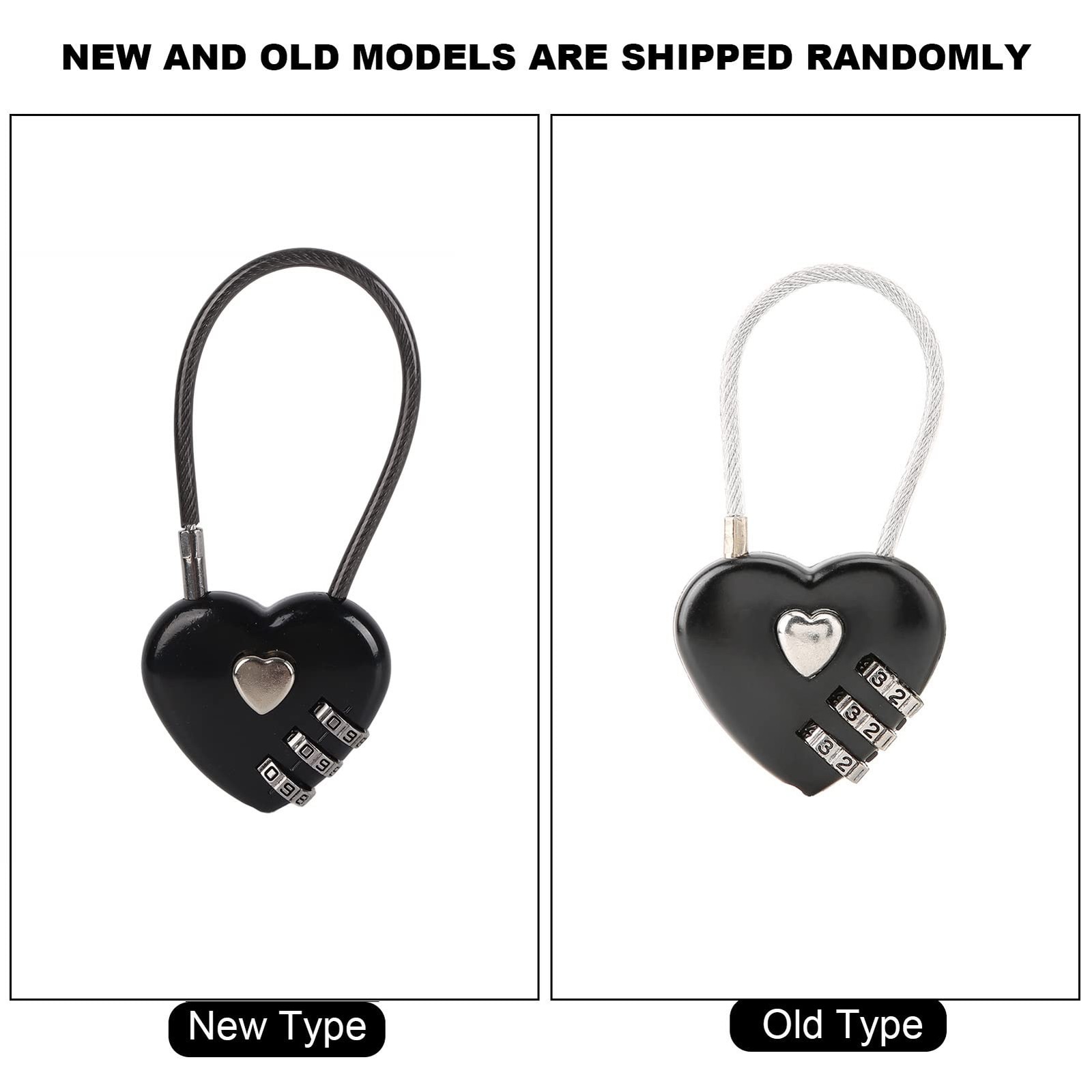 Heart Shape Code Lock Compact mini Size with 3 Digit Combination Black
