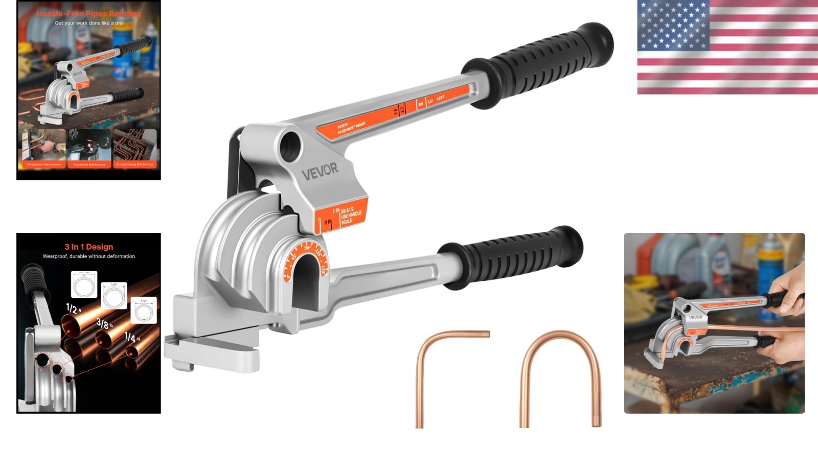 Lightweight 180° Hand-Powered Pipe Tube Bender – 1/4″, 3/8″, 1/2″ Compatibility