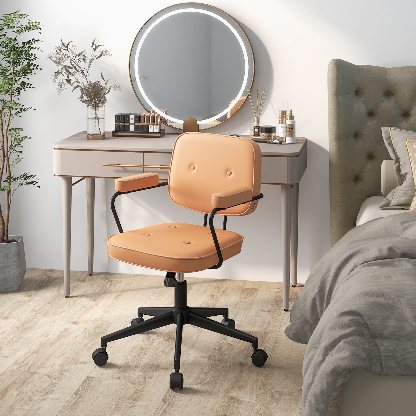 Costway PU Leather Office Chair Adjustable Swivel Leisure Desk Chair w/ Armrest