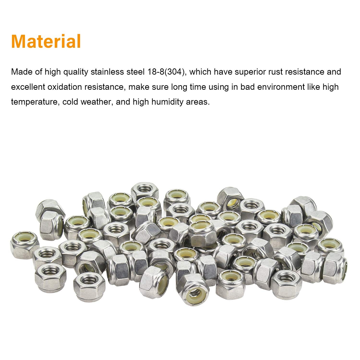 60 Pieces 1/4″-20 Nylon Insert Hex Lock Nuts, 304 Stainless Steel