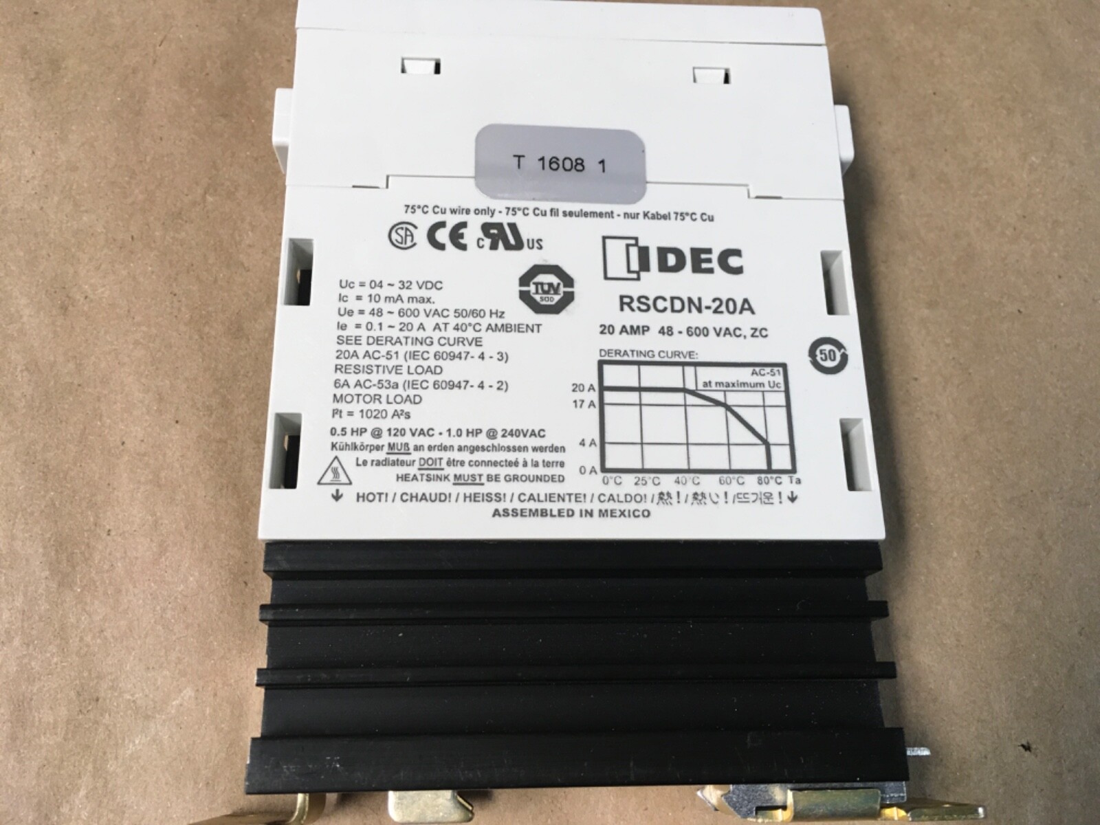 Idec RSCDN-20A Solid State Relay, 4-32VDC Coil – 20A – 48-600 VAC (KB)
