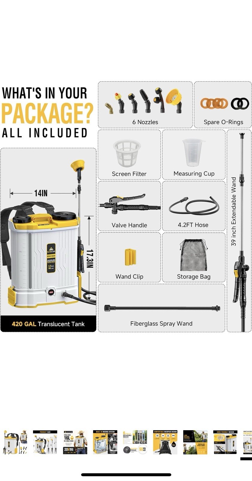 4.2 Gal Battery Powered Backpack Sprayer Compatible with DeWalt 20V Battery (…