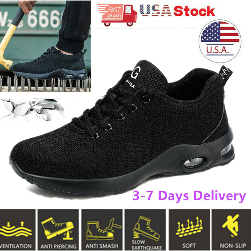 Mens black Safety Shoes Mesh Lightweight Ankle Breathable Steel Toe Work Sneaker