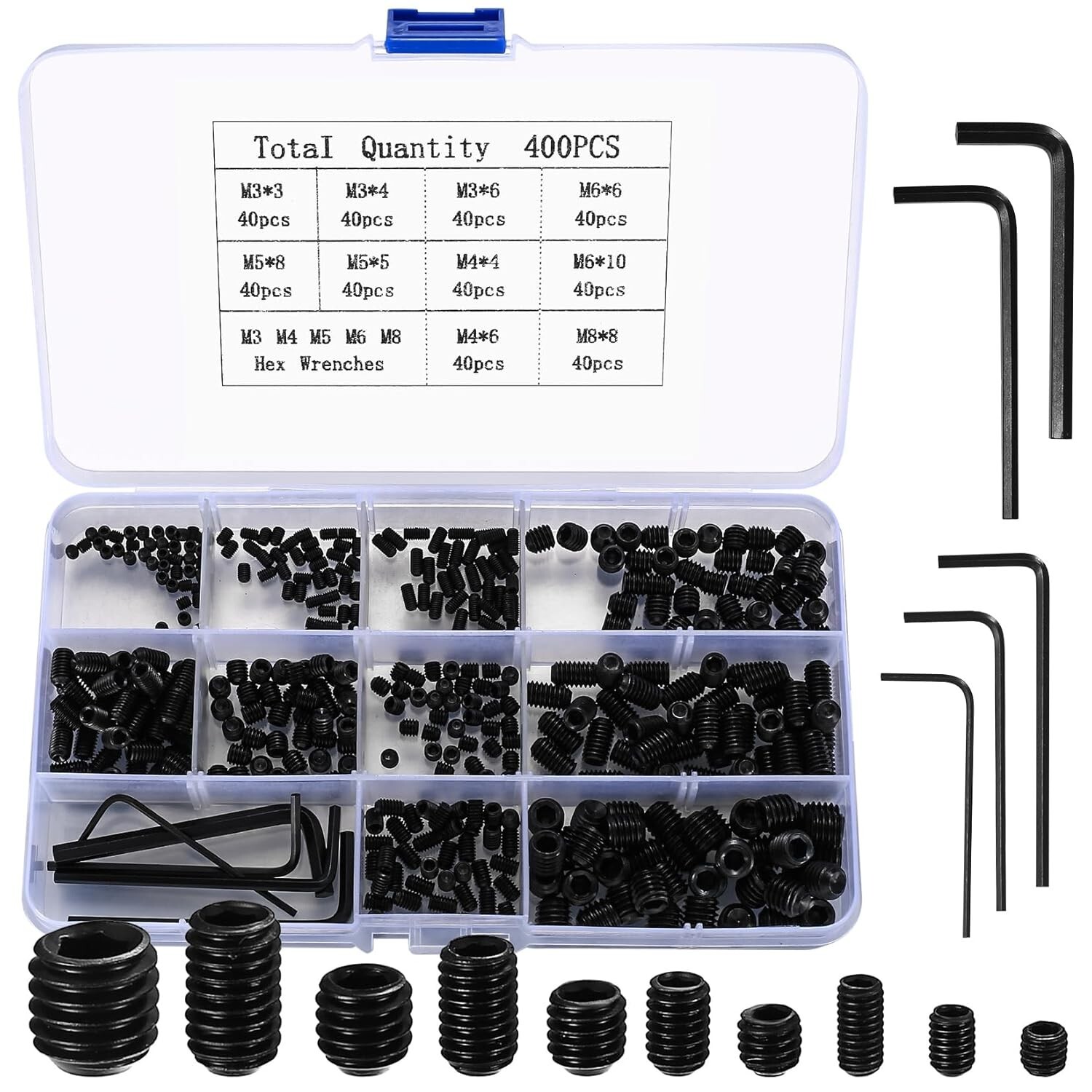 Set Screws Assortment Kit 60 or 400 Pc M3/M4/M5/M6/M8 Allen Head Hex Socket Grub