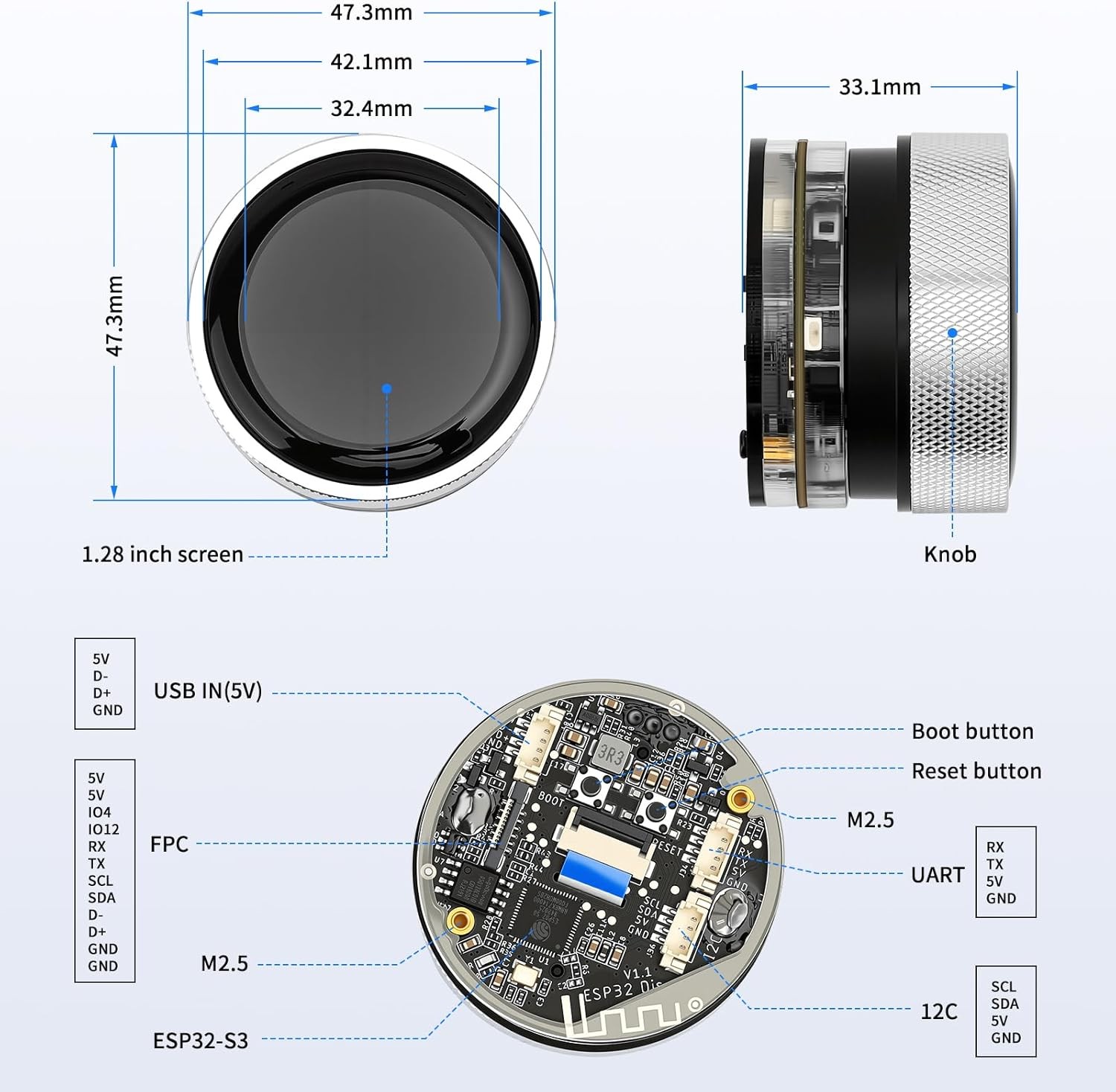 ESP32 Rotary Display HMI IPS Round Knob Touch Development Board for Arduino IDE