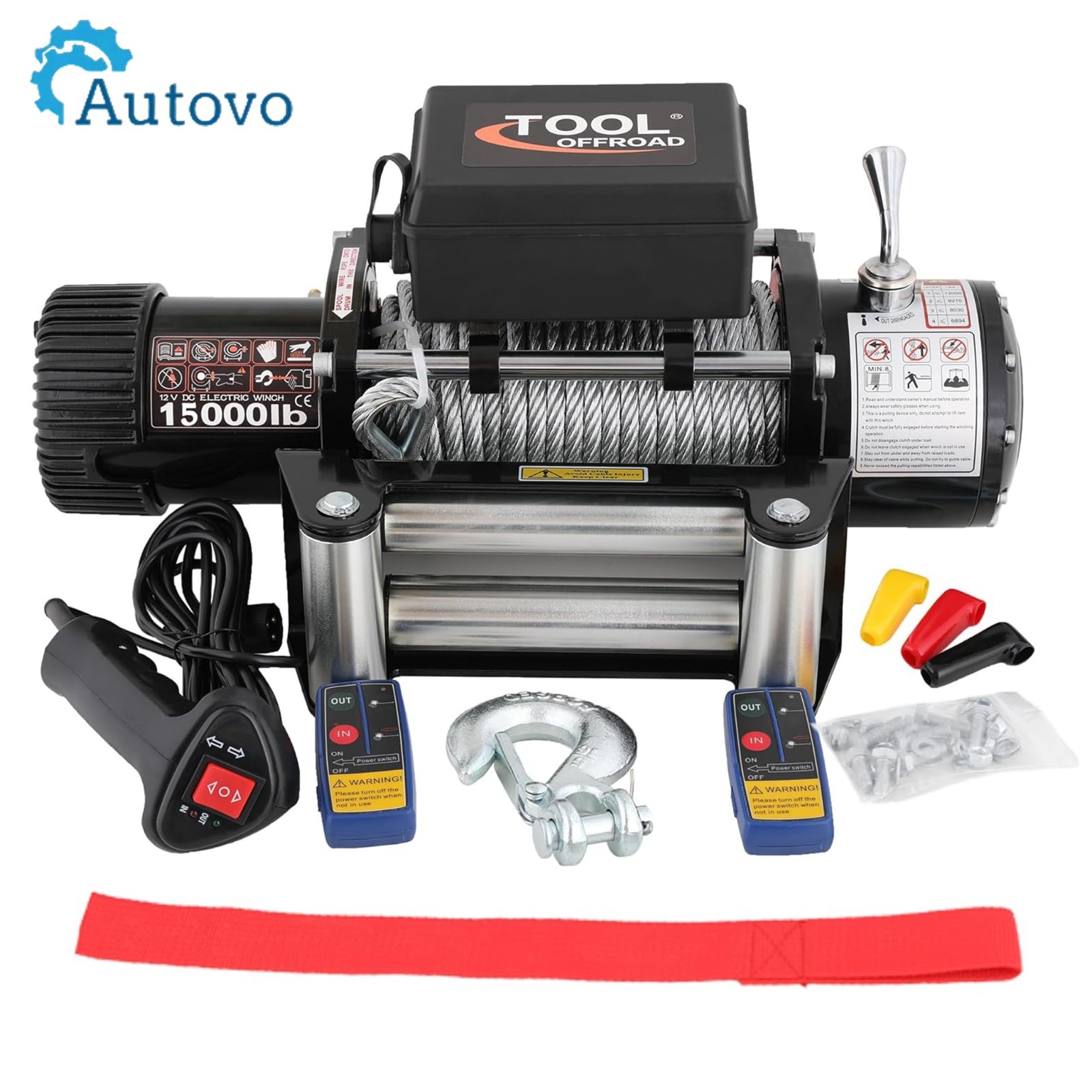 15000 lbs 12V Electric Vehicle Winch, IP66 Waterproof Wire steel Rope