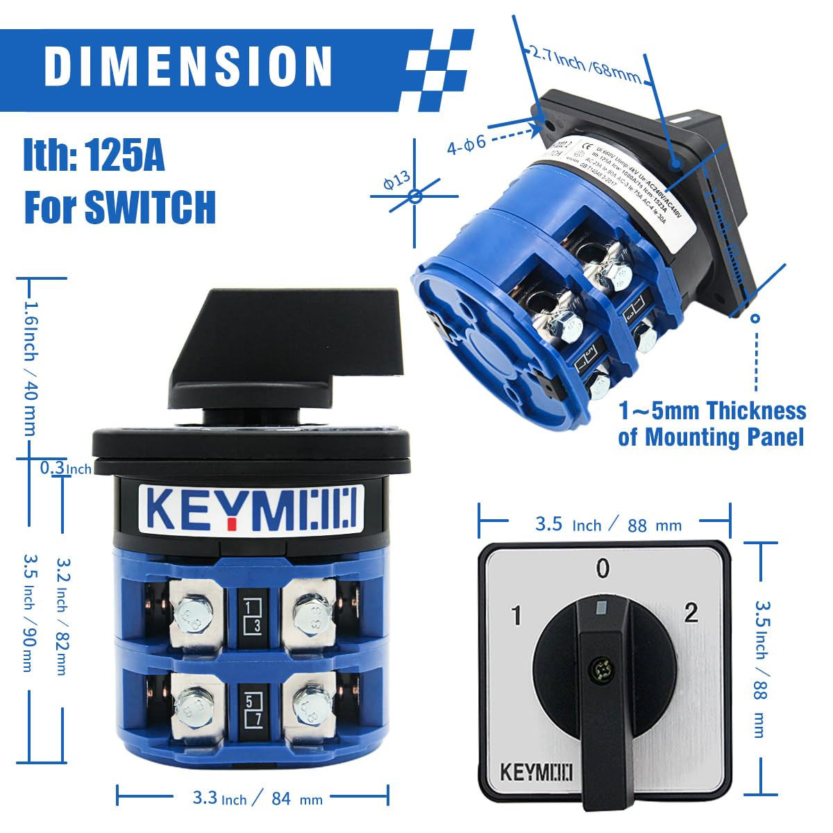 125A Rotary Changeover Switch with Master Switch Exterior Box, 660V 3 Position 2