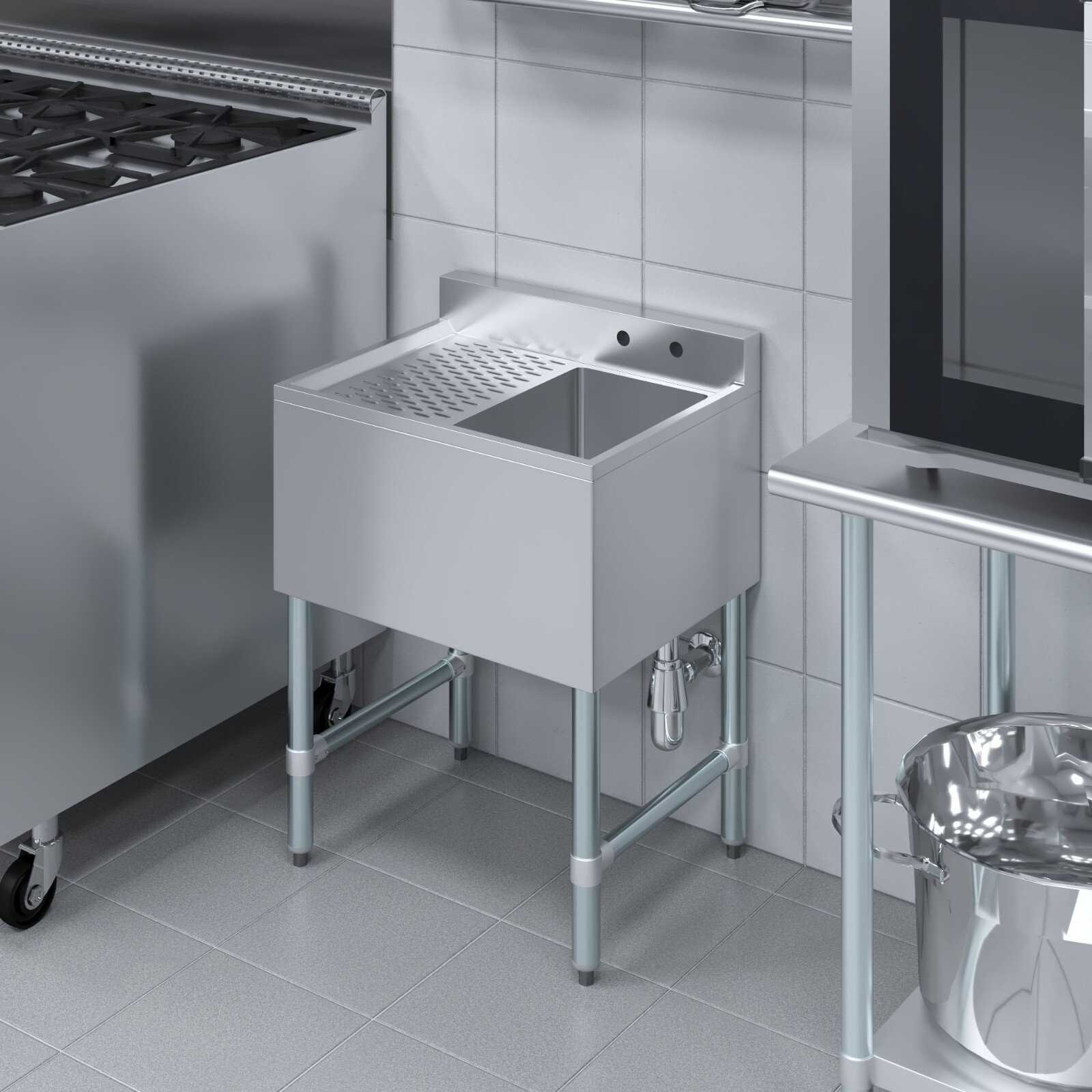 24 in. x 19 in. One Compartment Underbar Sink With Left Drainboard