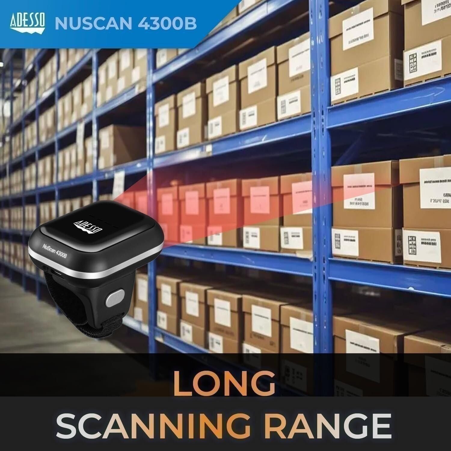 Adesso NuScan 4300B 2D Bluetooth Wireless Ring Finger Barcode Scanner…