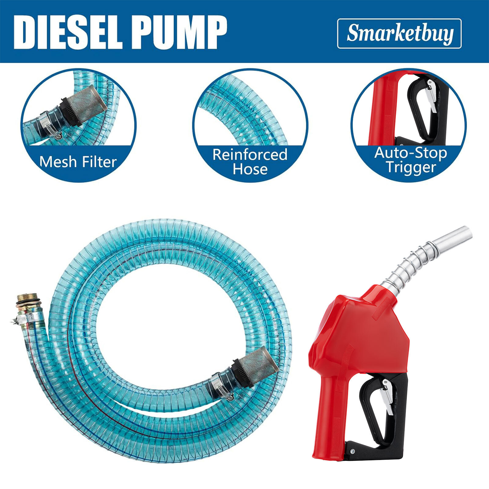 Fuel Transfer Pump Electric Diesel Kerosene Pump 200W 12V DC 10GPM Nozzle Hoses