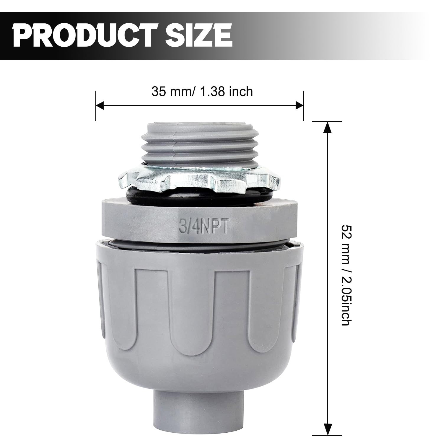 3/4″ Liquid Tight PVC Conduit Connectors, 180° Non-Metallic Fittings, 100 Pack