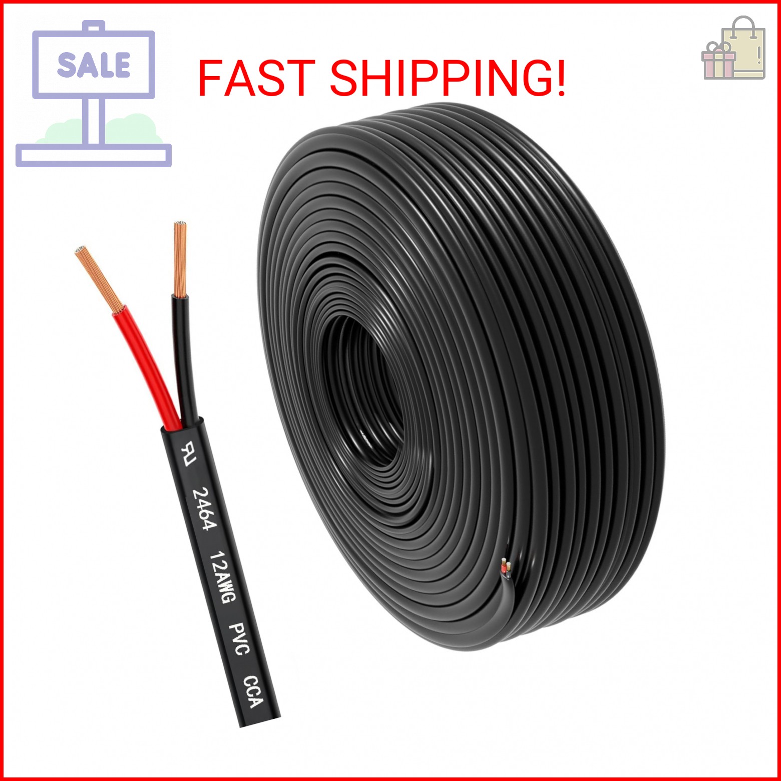 12 Gauge Wire 2 Conductor Electrical Wire, 12 AWG 3.3mm² Wire PVC Cord, 12V/24V