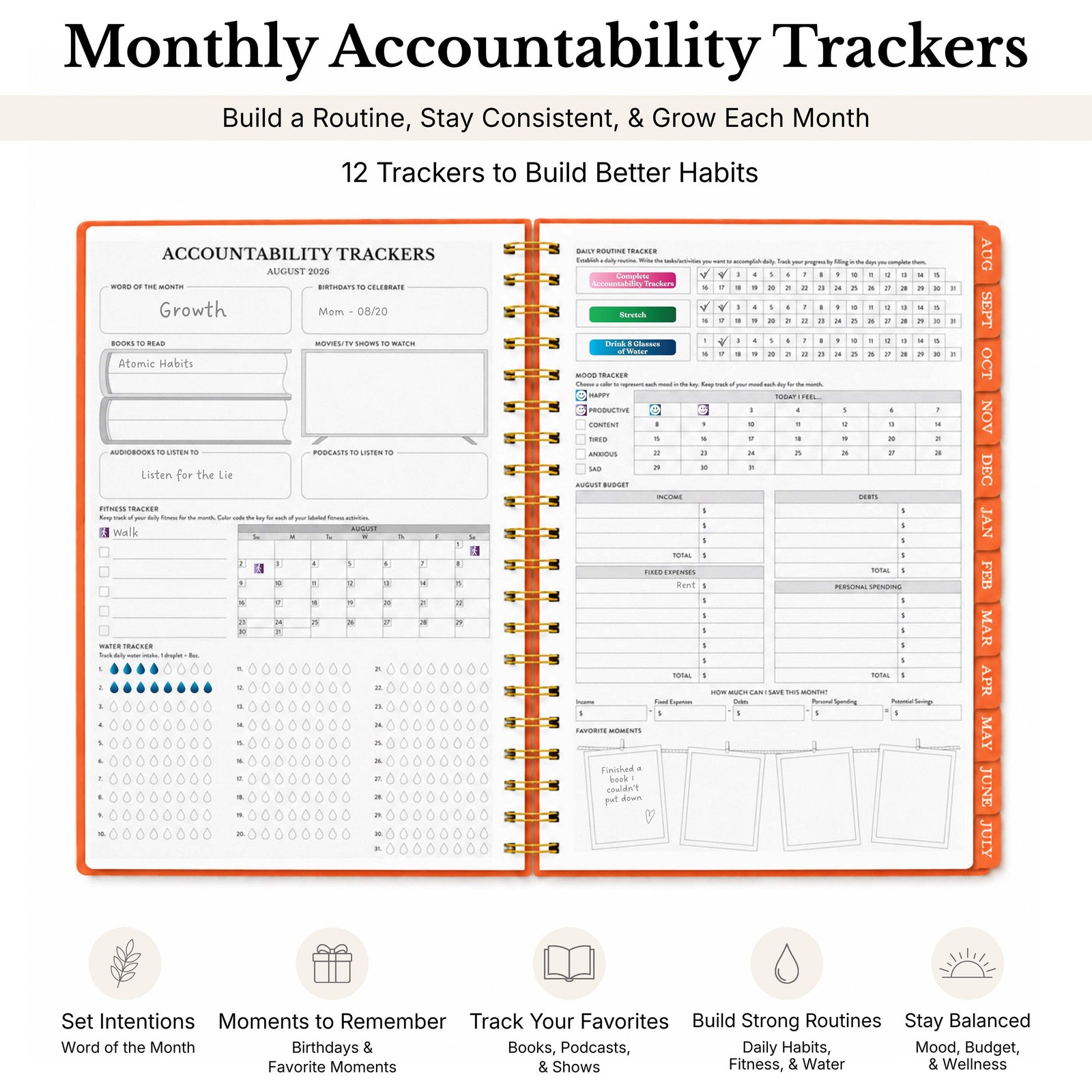 2026-2027 Mid-Year Monthly Weekly Spiral Planner B5 August Start Agenda