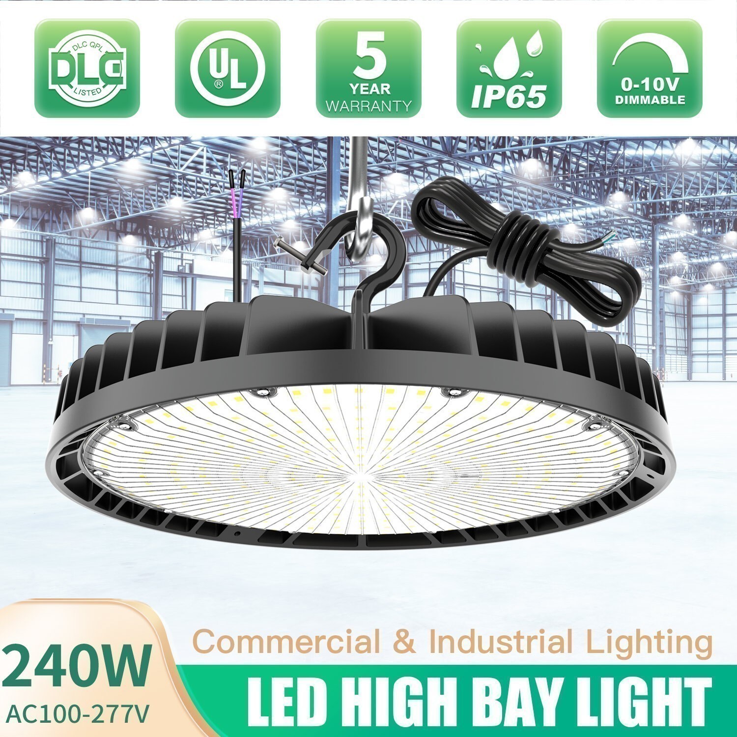 4PACK 240W UFO LED High Bay Light Garage Warehouse Commercial Lighting Dimmable