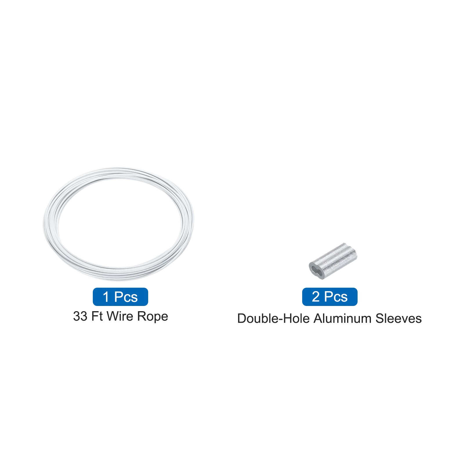 33Ft(10M) Wire Rope 304 Stainless Steel 1/16″ (1.5 mm) with 2Pcs Sleeve White