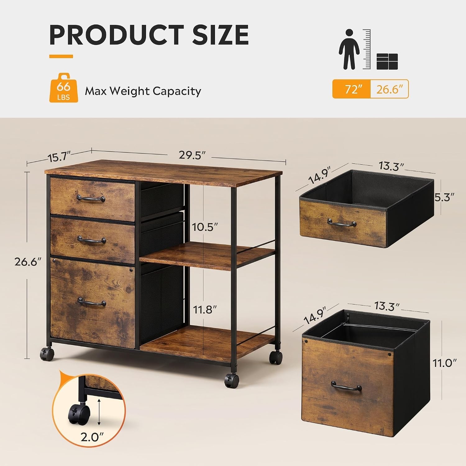 3 Drawer Mobile File Cabinet with Open Storage Shelf | Rolling Printer Stand,…