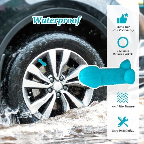 Glow in The Dark Blue Novelty Tire Valve Stem Caps, 4-Pack Universal Waterproof