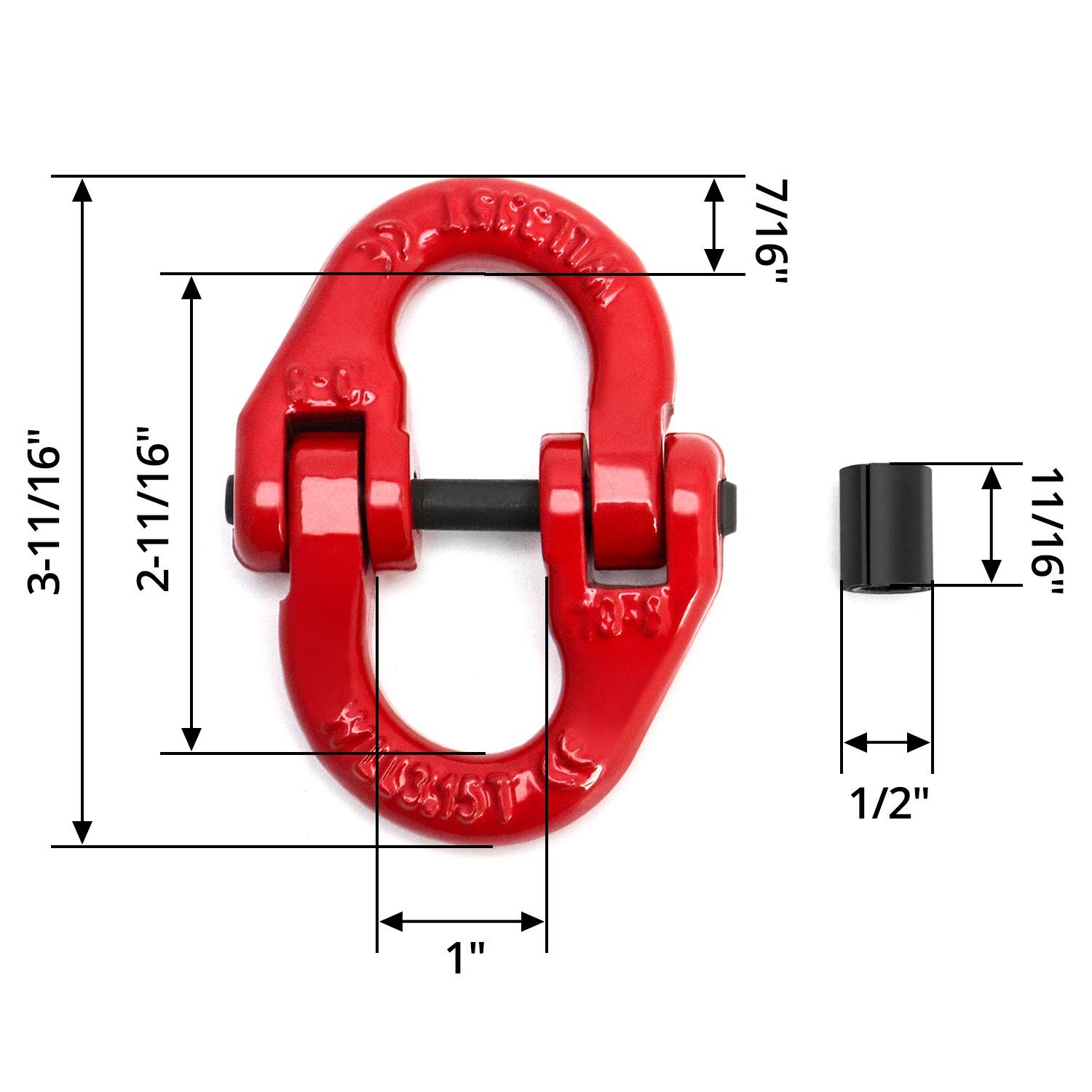 G80 Hammerlock Coupling Links 3/8in Alloy Steel 7100lb WLL Red 4 Pack For Chains