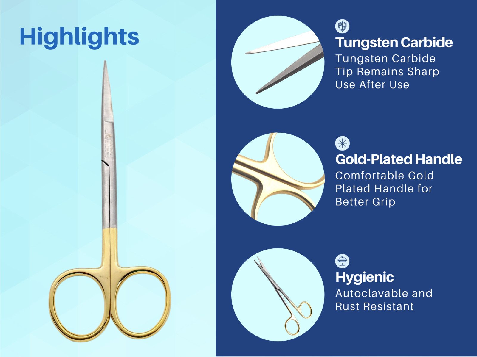Scissors Surgical 5″ Straight Gold Plated Handle Tungsten Carbide ARTMAN