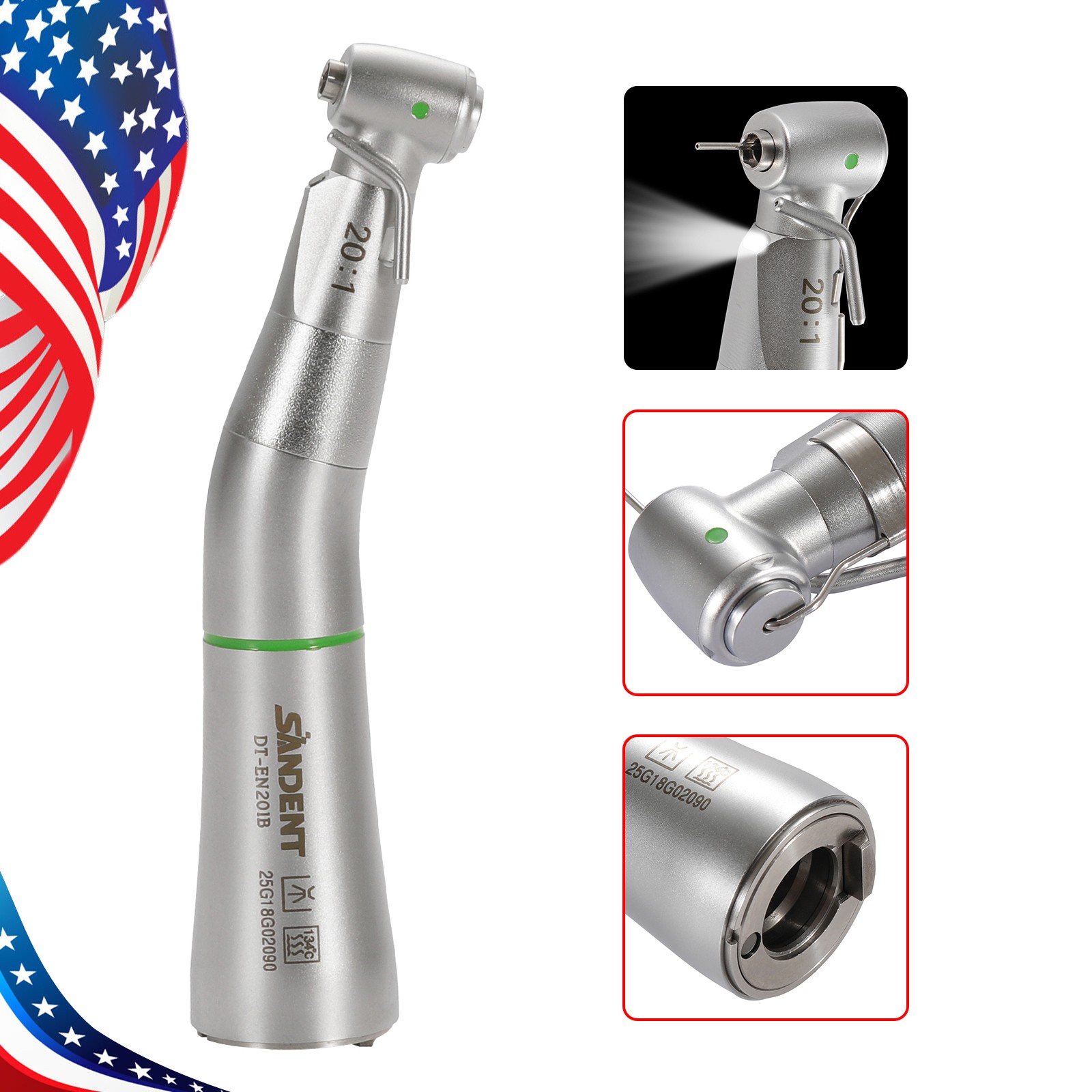 LED SANDENT 20:1 Contra Angle Fiber Optic Electric Handpiece External Spray