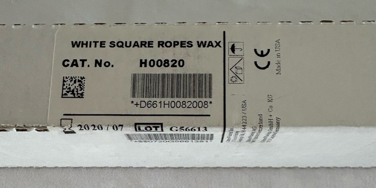 Coltene Whaledent H00820 Hygenic Square Wax Ropes White 11 x 3/6″ 44/Bx NOS