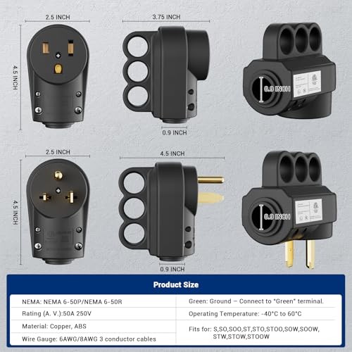 EPLESFTON 2 Set ETL Listed NEMA 6-30P/6-50P Male Plug and NEMA 6-50R Female R…