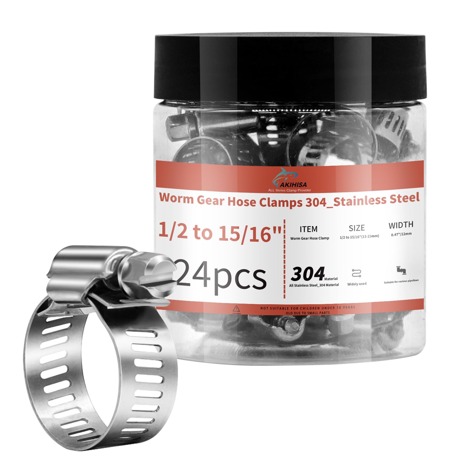24 Pack 1/2” 15/16” Worm Gear Hose Clamps Adjustable Range 1323mm 304 Stainles
