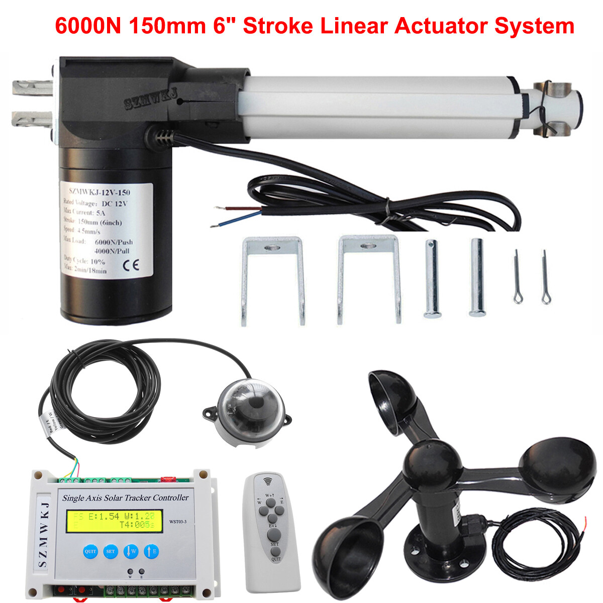 Complete Kits: Single Axis Solar Tracker – 6000N Linear Actuator +LCD Controller