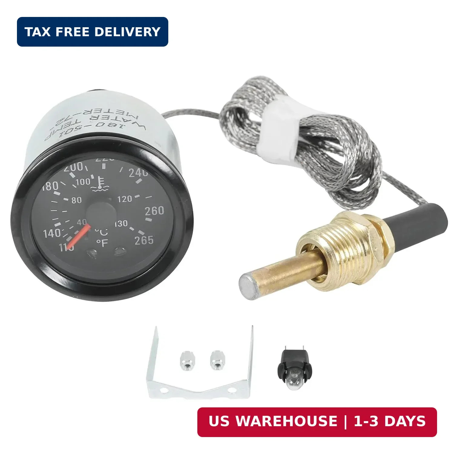 2″ 52mm Water Temperature Gauge 40-130℃,110-265℉ Water Temp Thermometer Meter Ki