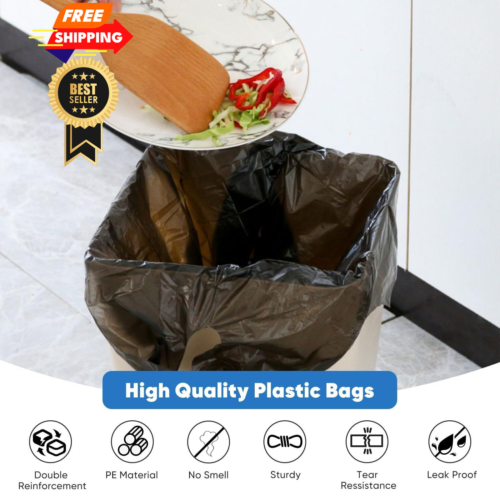 LimonLaviu Black Plastic Grocery Bags, 100 Pack, 1 Count (Pack of 100),