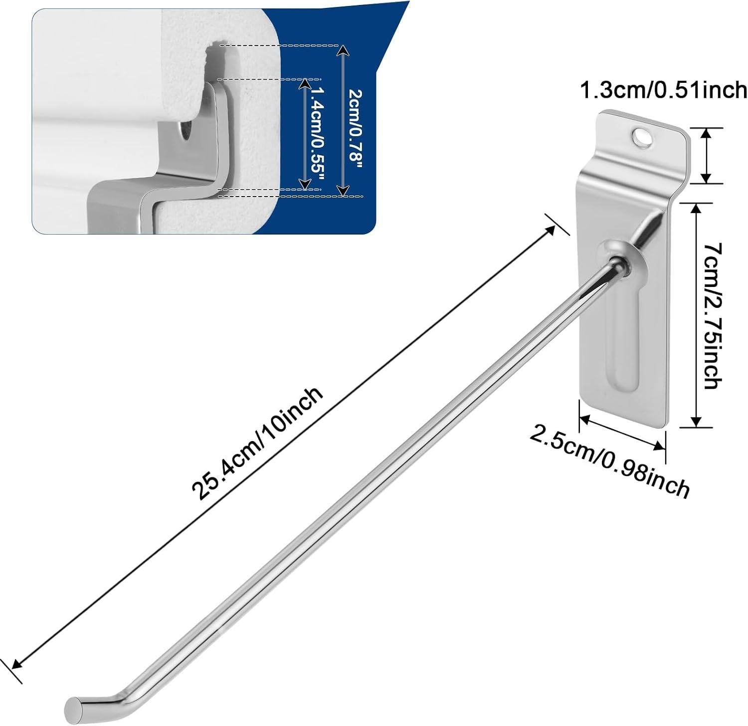 Polmart 10 Inch Heavy Duty Slatwall Panel Hooks Silver 96 Pack